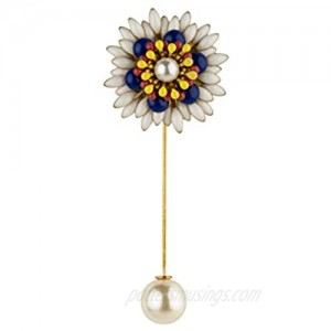 Knighthood Flower with Pearl Detailing Lapel Pin (White Blue and Yellow)