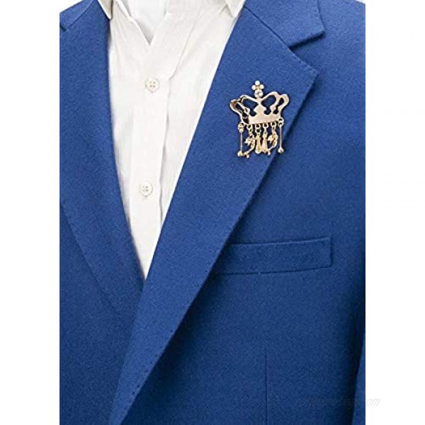 Knighthood Formal Gold Crown with Swarovski and Hanging Mermaid Detaling Lapel Pin Badge Coat Suit Wedding Gift Party Shirt Collar Accessories Brooch for Men