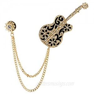 Knighthood Gold Swarovski Guitar with Sunshine and Hanging Chain Brooch Golden