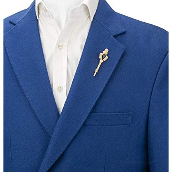 Knighthood Golden Key with Black Stone and Swarovski Detailing Lapel Pin Badge Coat Suit Wedding Gift Party Shirt Collar Accessories Brooch for Men