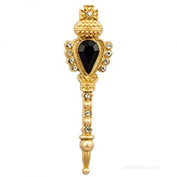 Knighthood Golden Key with Black Stone and Swarovski Detailing Lapel Pin Badge Coat Suit Wedding Gift Party Shirt Collar Accessories Brooch for Men