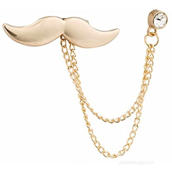 Knighthood Golden Moustache with Stone Hanging Chain Lapel Pin Badge Coat Suit Collar Accessories Brooch for Men