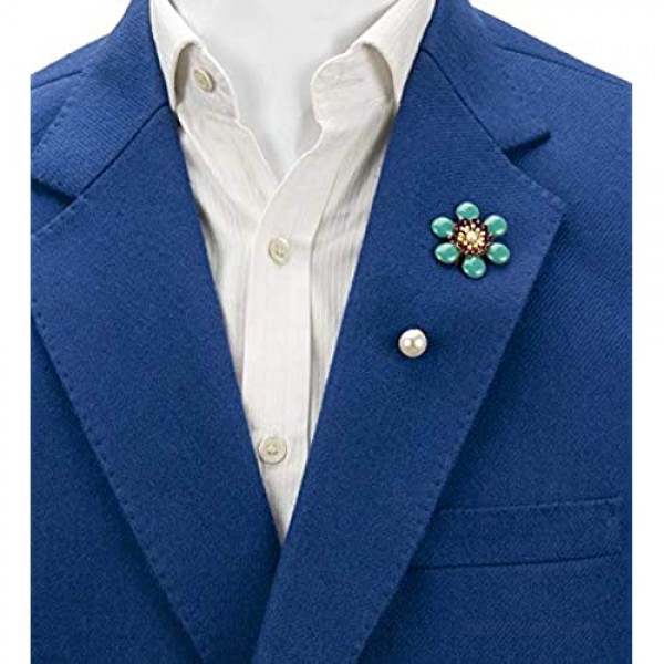 Knighthood Green and Purple Flower with Pearl Detailing Lapel Pin Badge Coat Suit Wedding Gift Party Shirt Collar Accessories Brooch for Men