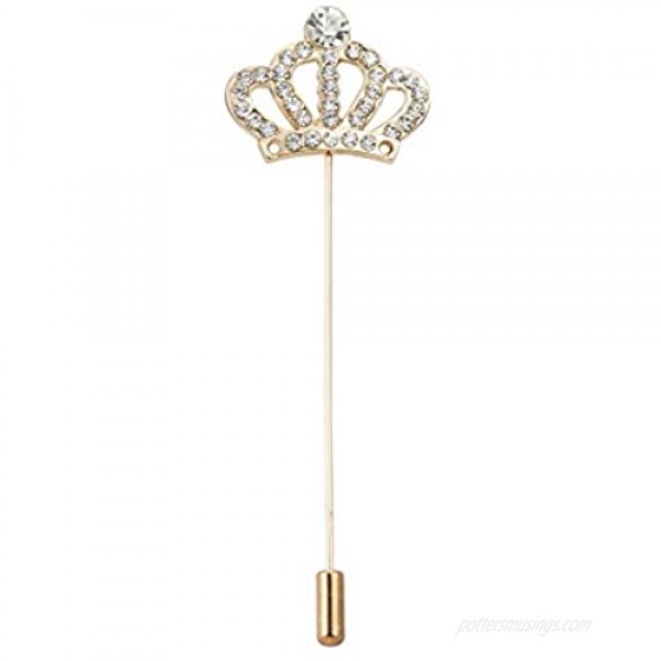 Knighthood Men's Elegant Swarovski Inspired Crown Lapel Pin/Brooch/Shirt Stud Golden