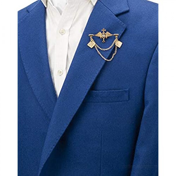 Knighthood Winged Heart with Hanging Emblem Chain Lapel Pin Badge Coat Suit Wedding Gift Party Shirt Collar Accessories Brooch for Men