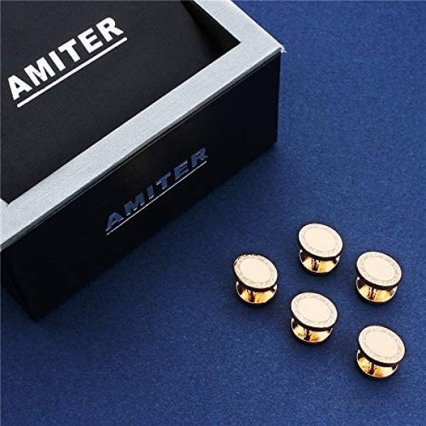 Men Shirt Studs Set Rose Gold Silver and Black Color - 5 Piece Per Set with a Gift Box