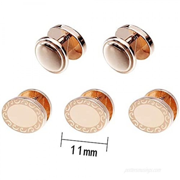 Men Shirt Studs Set Rose Gold Silver and Black Color - 5 Piece Per Set with a Gift Box