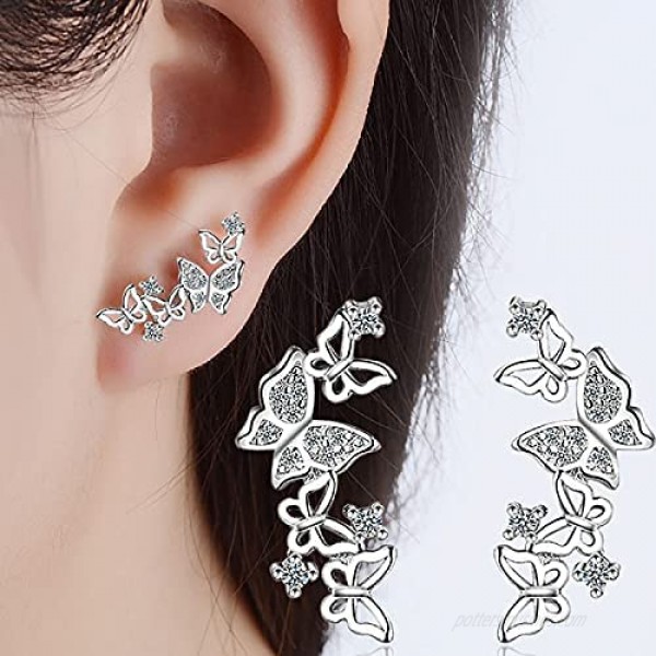 Bow Stud Earrings Creative Fashion Elegant Diamond Long Rose Gold Creative Butterfly Flying Stud Earrings