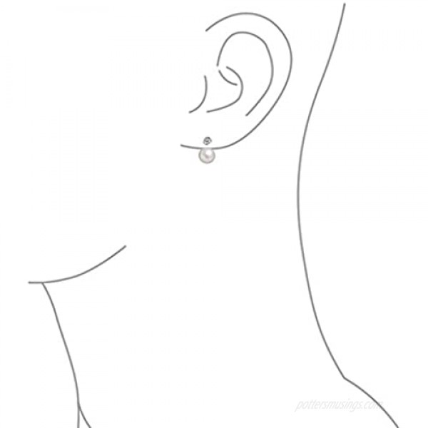 Bridal Front Back Ear White Simulated Pearls Jacket Bezel Stud Earrings For Women 925 Sterling Silver