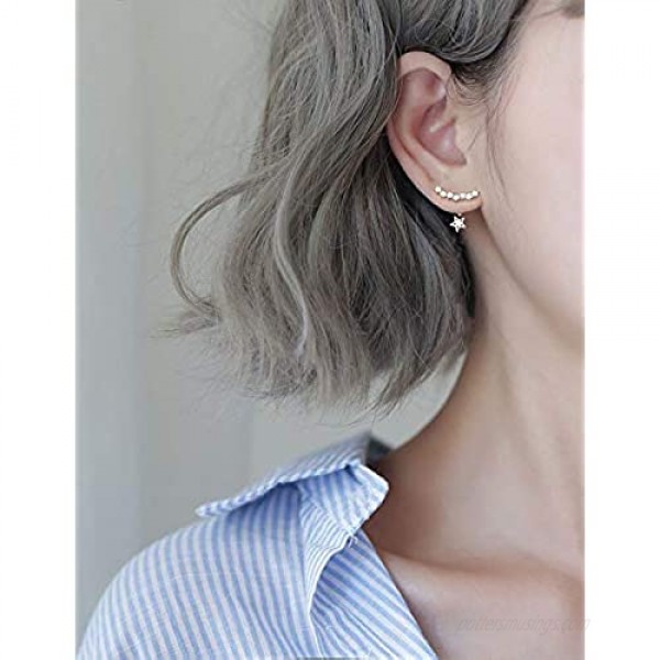 Cinlan Sterling Silver Ear Jacket Earring Simple Chic Star Earrings for Women and Girls