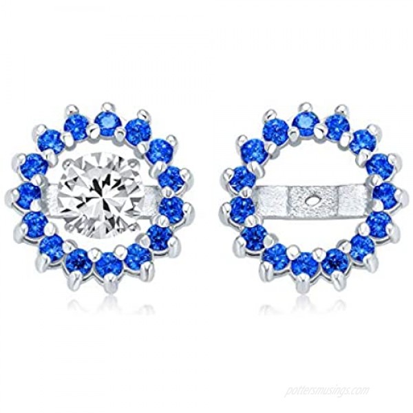 Cubic Zirconia CZ Round Removable Pave Halo Earrings Jackets For Studs Jacket Only For Women 14K Gold Plated 925 Sterling Silver Pink Black Blue Clear