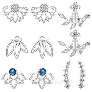 double ideal 5 Pairs Lotus Flower Earrings Jackets for Women and Girls Multiple Dainty Boho Chic Ear Jacket Stud Earring Set