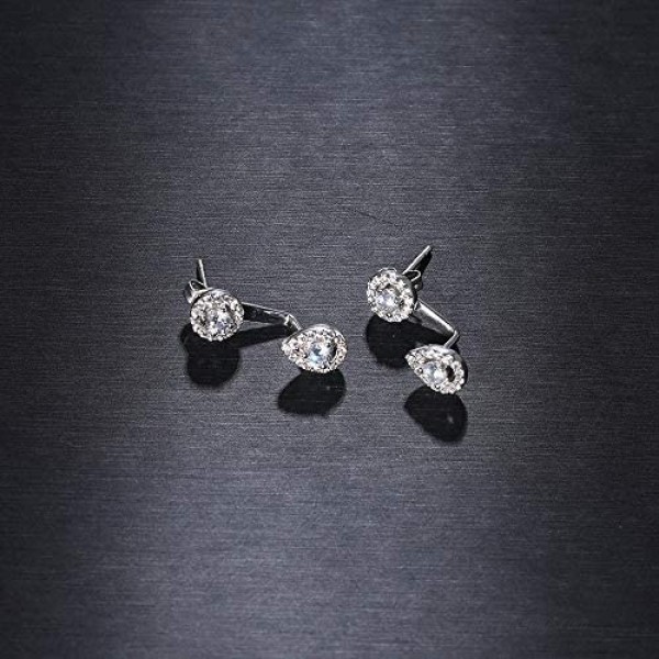 Double Sided Front Back 2 in 1 Cubic Zirconia Stud and Ear Jacket Earrings