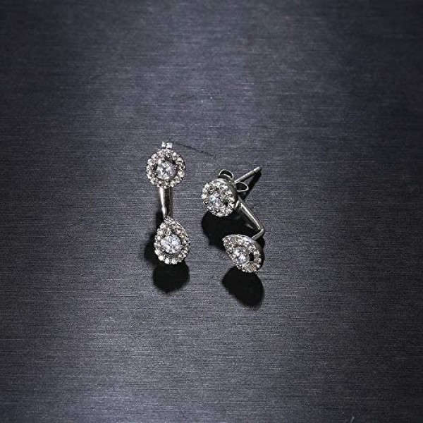 Double Sided Front Back 2 in 1 Cubic Zirconia Stud and Ear Jacket Earrings