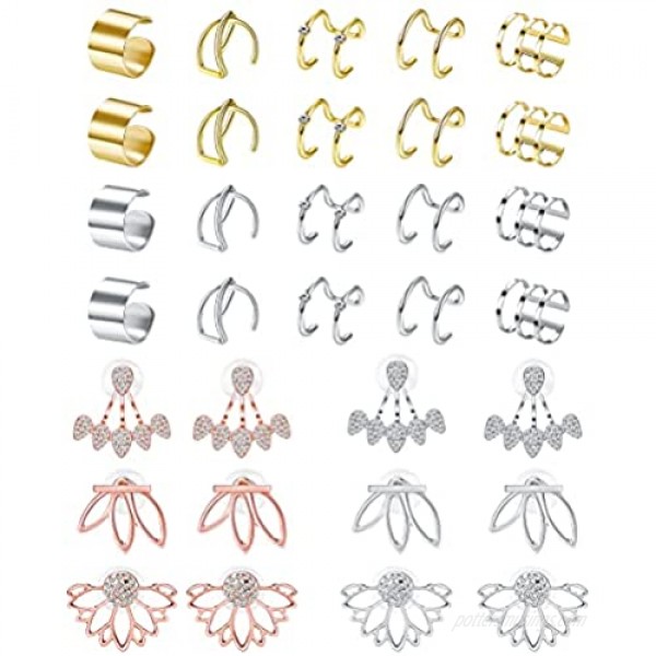 Drperfect Ear Jacket Earrings for Women Cuff Earrings Clip on Cartilage Earring Set