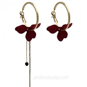 Flower Hoop Dangle Earrings Boho Blossom Chain Tassels Small Loop Earrings for Women Girls Fashion Statement Jewelry