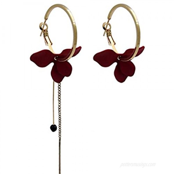 Flower Hoop Dangle Earrings Boho Blossom Chain Tassels Small Loop Earrings for Women Girls Fashion Statement Jewelry
