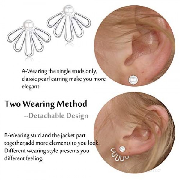 Jstyle 18 Pairs Lotus Flower Earrings Jackets for Women Studs Earring CZ Pearl Stud Earrings Hollow Chic Earrings Set