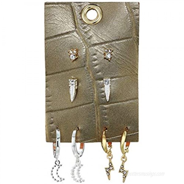 Lucky Brand Pave Moon Huggie Earring Set Two Tone