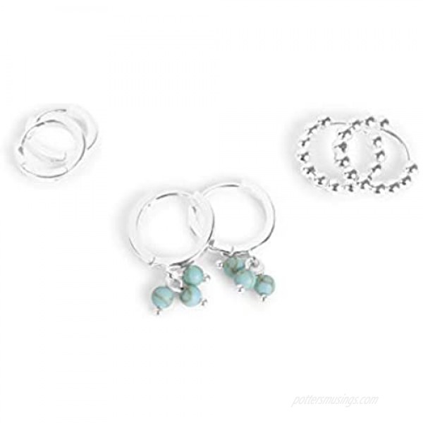 Lucky Brand Turquoise Huggie Trio Earrings Set Silver