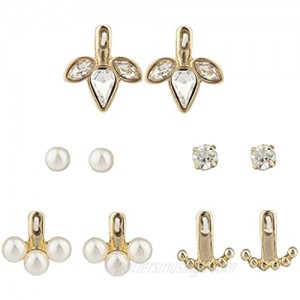 Lux Accessories Rose Gold Pearl Crystal Stone Ear Jacket Multi Earring Set 5PC