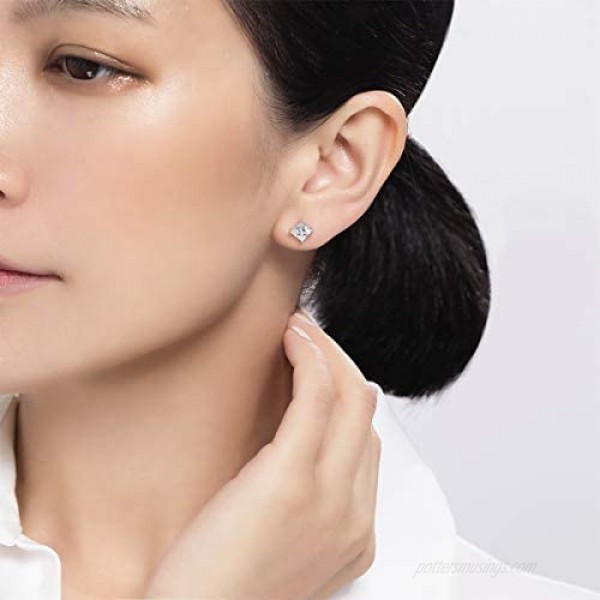 MISS MIMI Cubic Zirconia Earrings Fashion Earrings with Rhodium Plating Front Ear Jacket and Back Stud Earrings 2 in 1 Ear Cuffs Stud Earring “Art Deco” Earrings