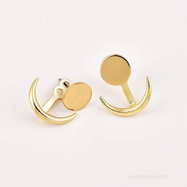 RUIZHEN Crescent Moon Earrings Ear Jackets Geometric Round Stud Earrings for Women Sun Moon Earrings
