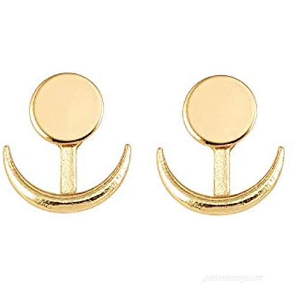 RUIZHEN Crescent Moon Earrings Ear Jackets Geometric Round Stud Earrings for Women Sun Moon Earrings