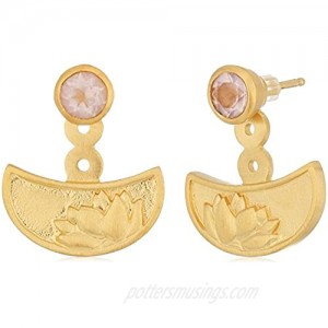 Satya Jewelry Rose Quartz Gold Plated Lotus Earrings Jacket