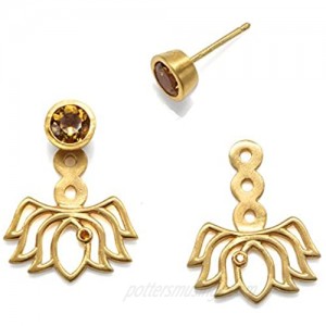 Satya Jewelry Womens Citrine Gold Lotus Earring Jacket  Yellow  One Size