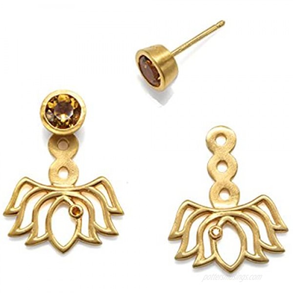 Satya Jewelry Womens Citrine Gold Lotus Earring Jacket Yellow One Size