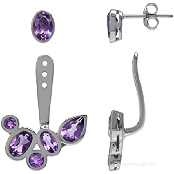 Silvershake 3.22ct. Natural Amethyst White Gold Plated 925 Sterling Silver Cluster Two Ways Stud and Ear Jacket Earrings