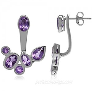 Silvershake 3.22ct. Natural Amethyst White Gold Plated 925 Sterling Silver Cluster Two Ways Stud and Ear Jacket Earrings
