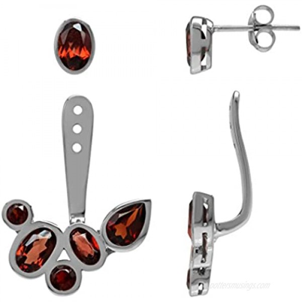 Silvershake 4.44ct. Natural Garnet White Gold Plated 925 Sterling Silver Cluster Two Ways Stud and Ear Jacket Earrings