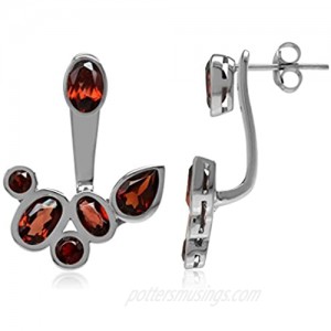 Silvershake 4.44ct. Natural Garnet White Gold Plated 925 Sterling Silver Cluster Two Ways Stud and Ear Jacket Earrings
