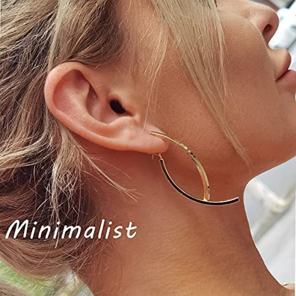 SINOSSO French Trendy 14K Gold Plated Pins Hoop Earring & Minimalist Large Safety Pin Earrings Dangly Ear Jackets 4 Pairs Set for Women