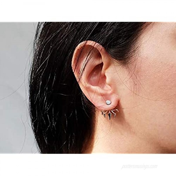 Sovats Two WaySpike Earrings For Women 925 Sterling Silver Rhodium Plated - Simple Stylish Ear Jacket Earrings&Trendy Nickel Free Earring