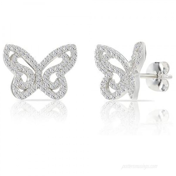 Sterling Silver 1.70 ct.t.w. CZ Double Butterfly Front-back Earrings