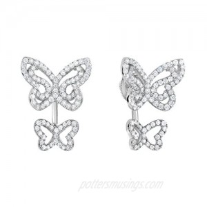 Sterling Silver 1.70 ct.t.w. CZ Double Butterfly Front-back Earrings