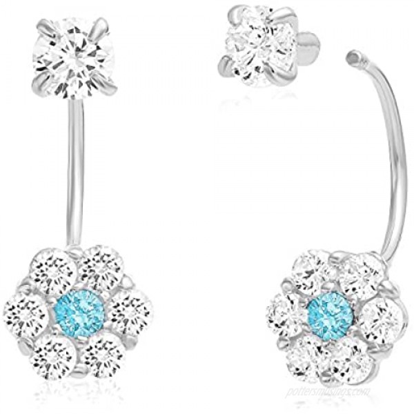 TILO JEWELRY Sterling Silver Simulated Birthstone & White CZ Flower Front-Back Earrings