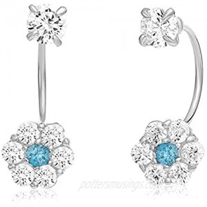 TILO JEWELRY Sterling Silver Simulated Birthstone & White CZ Flower Front-Back Earrings