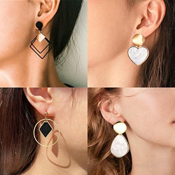 10 Pairs Statement Dangle Earrings for Women Gold Stud Earrings & Drop Hanging Earrings Set for Girls Fashion Big Geometric Jewelry Gifts