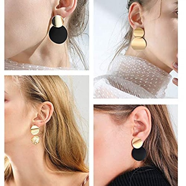 10 Pairs Statement Dangle Earrings for Women Gold Stud Earrings & Drop Hanging Earrings Set for Girls Fashion Big Geometric Jewelry Gifts