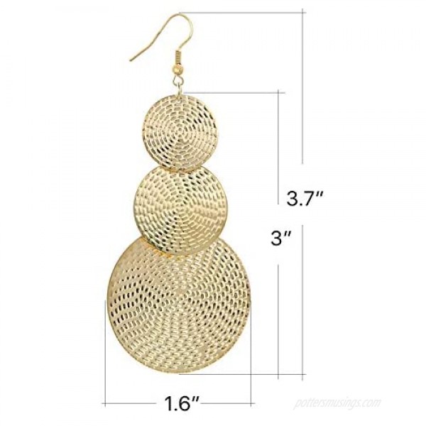 14K Gold Drop Dangle Earrings for Women Fashion Big Bohemia Vintage Circular Statement Earrings for Party Prom Dangling