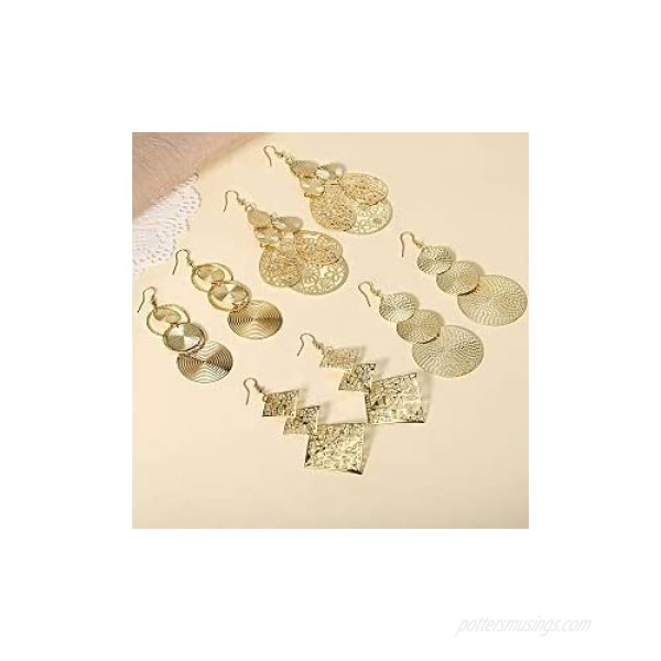 14K Gold Drop Dangle Earrings for Women Fashion Big Bohemia Vintage Circular Statement Earrings for Party Prom Dangling