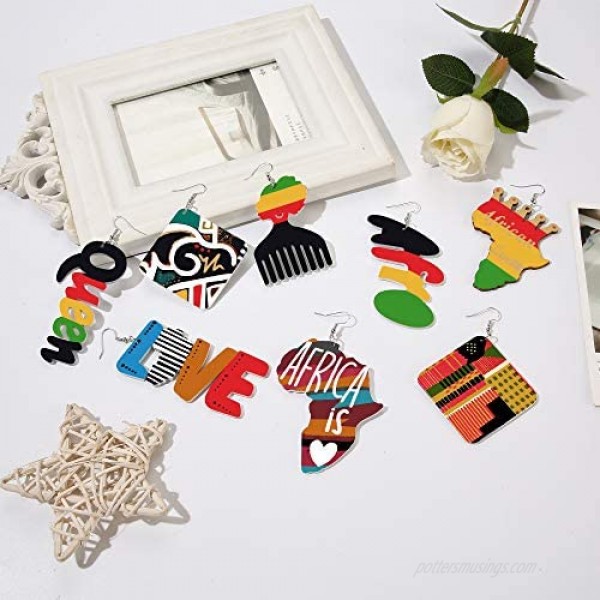 20 Pairs African Earrings for Women Wooden African Map Round Painted Earrings Statement Ethnic Dangle Earring Set