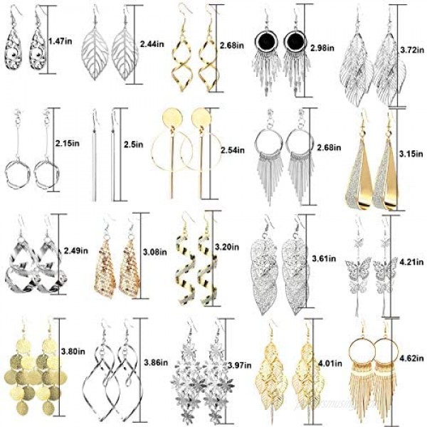 20 Pairs Alloy Earrings with 8 PCS Gold 12 PCS Sliver 20 Styles of Earrings for Women Girls Jewelry Fashion and Valentine Birthday Party