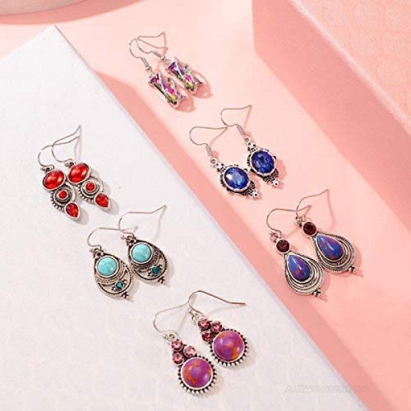 20 Pairs Teardrop Crystal Drop Dangle Earrings for Women Multicolor Boho Hoop Earrings Colorful Hook Dangle Earrings Christmas Favor for Girls
