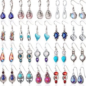 20 Pairs Teardrop Crystal Drop Dangle Earrings for Women Multicolor Boho Hoop Earrings Colorful Hook Dangle Earrings Christmas Favor for Girls