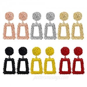 6 Pairs Rose Gold/Silver Raised Design Statement Earrings Geometric Dangle Earrings Chunky Earrings Fashion Square Earrings for Women Girls